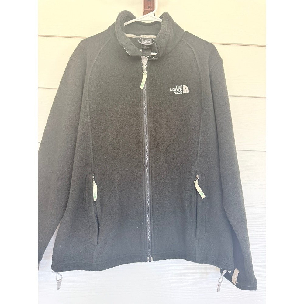 A-79- The North Face Womens XL Black Full Zip Fleece Jacket Mock Neck Softshell